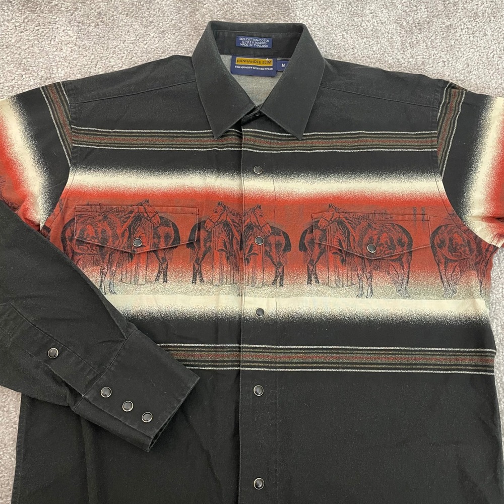 Panhandle Slim Shirt Mens Medium Western Horse Pearl Snap Aztec Ranch Rodeo
